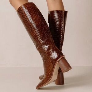 ALOHAS East Brown Croc Heeled Boots